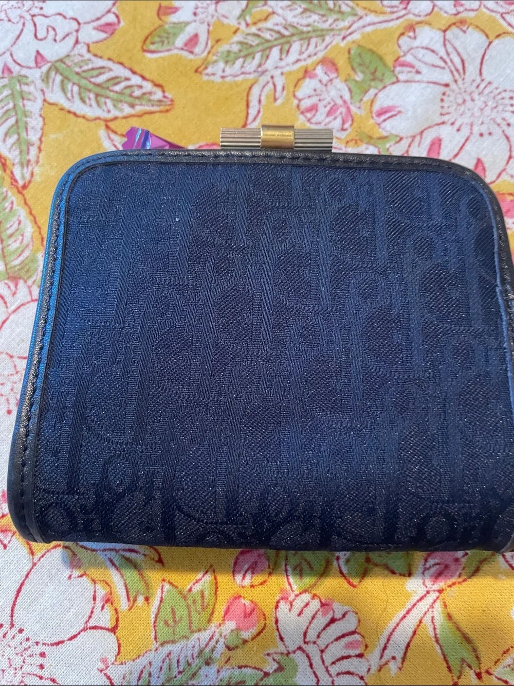 Vintage Dior Navy Oblique Monogram Coin Wallet with Gold-Tone Clasp